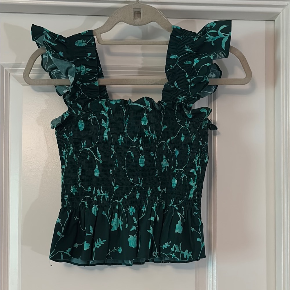 Hill House Paz Top in Green Floral